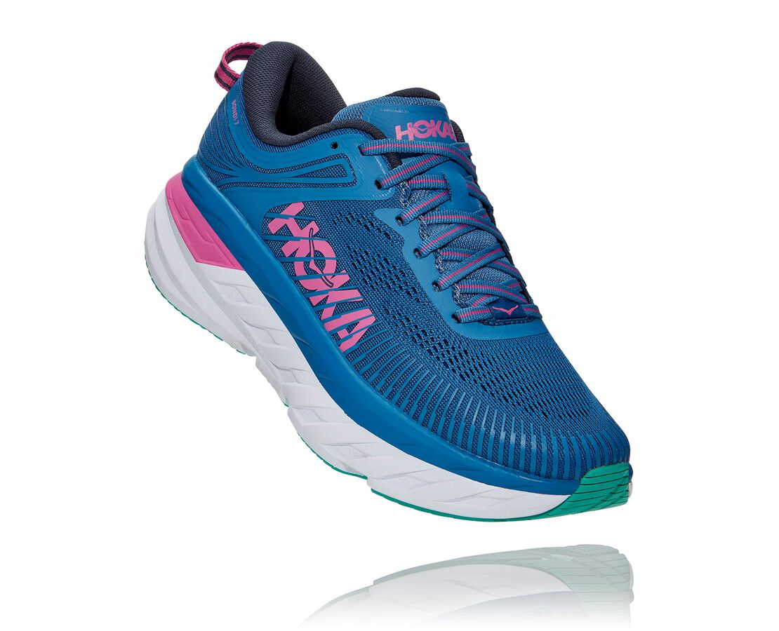 Hoka One One Bondi 7 - Tenis Caminhada Mulher - Azuis/Rosa, AV62419